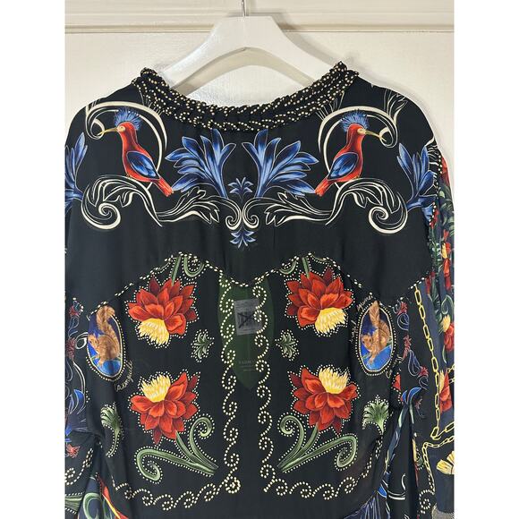Farm Rio Black Mixed Arabesque Scarves Long Sleeve Mini Dress Size XS NWT Chic - Picture 13 of 16